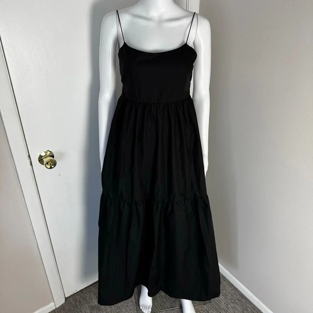 Commense Boho Pleated Solid Black Backless Tiered Evening Cocktail Maxi Dress S - Picture 12 of 13